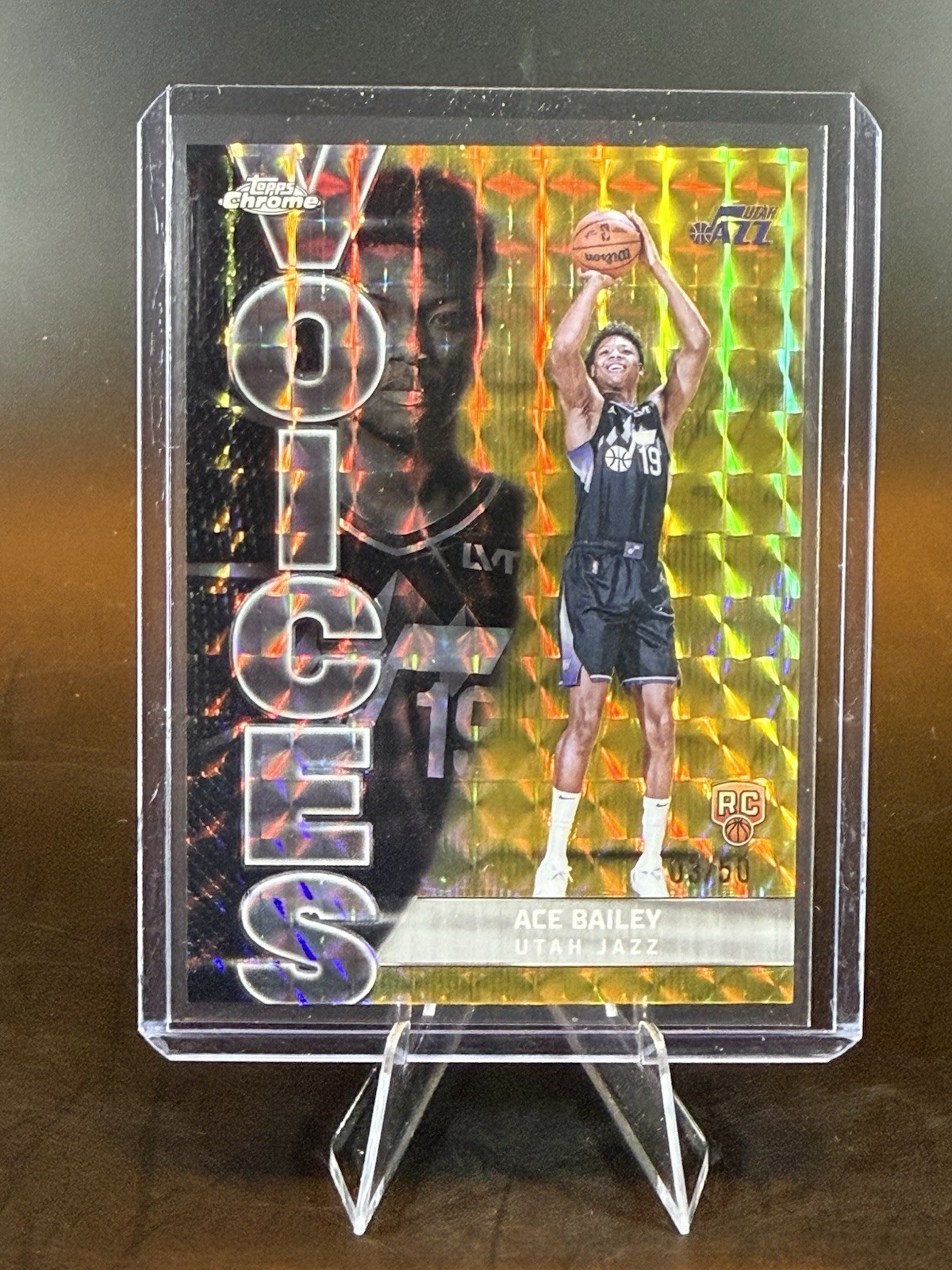 2025-26 Topps Chrome Ace Bailey RC Rookie Voices Gold Mosaic Refractor #03/50