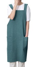 Soft Cotton Linen Cross Back Japanese Style Apron With Pockets For Women