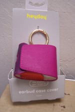 NEW Heyday Earbud Case Cover Keychain, Faux Leather, Purple Fucsia Magenta
