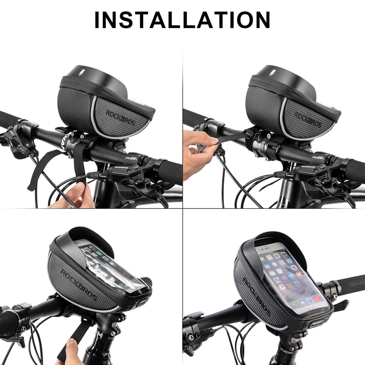 ROCKBROS Borsa Da Manubrio Impermeabile – Porta Telefono E Oggetti Per Ciclismo – 1.5L Nera