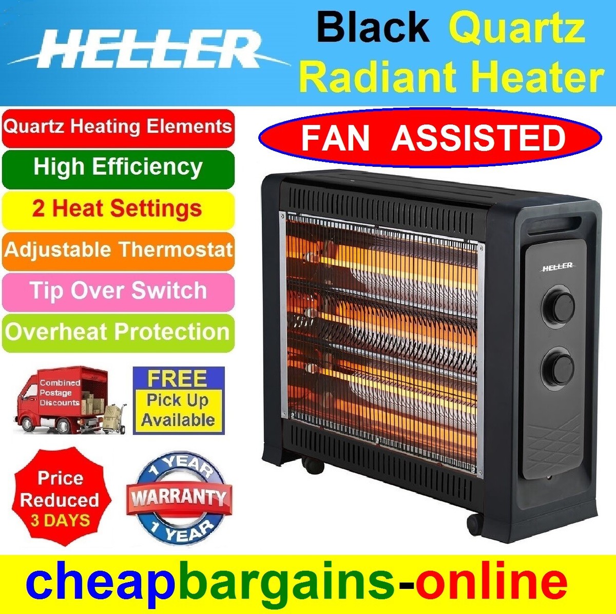 ELECTRIC RADIANT HEATER FAN ASSISTED HELLER PORTABLE 2400W THERMOSTAT  EFFICIENT | eBay
