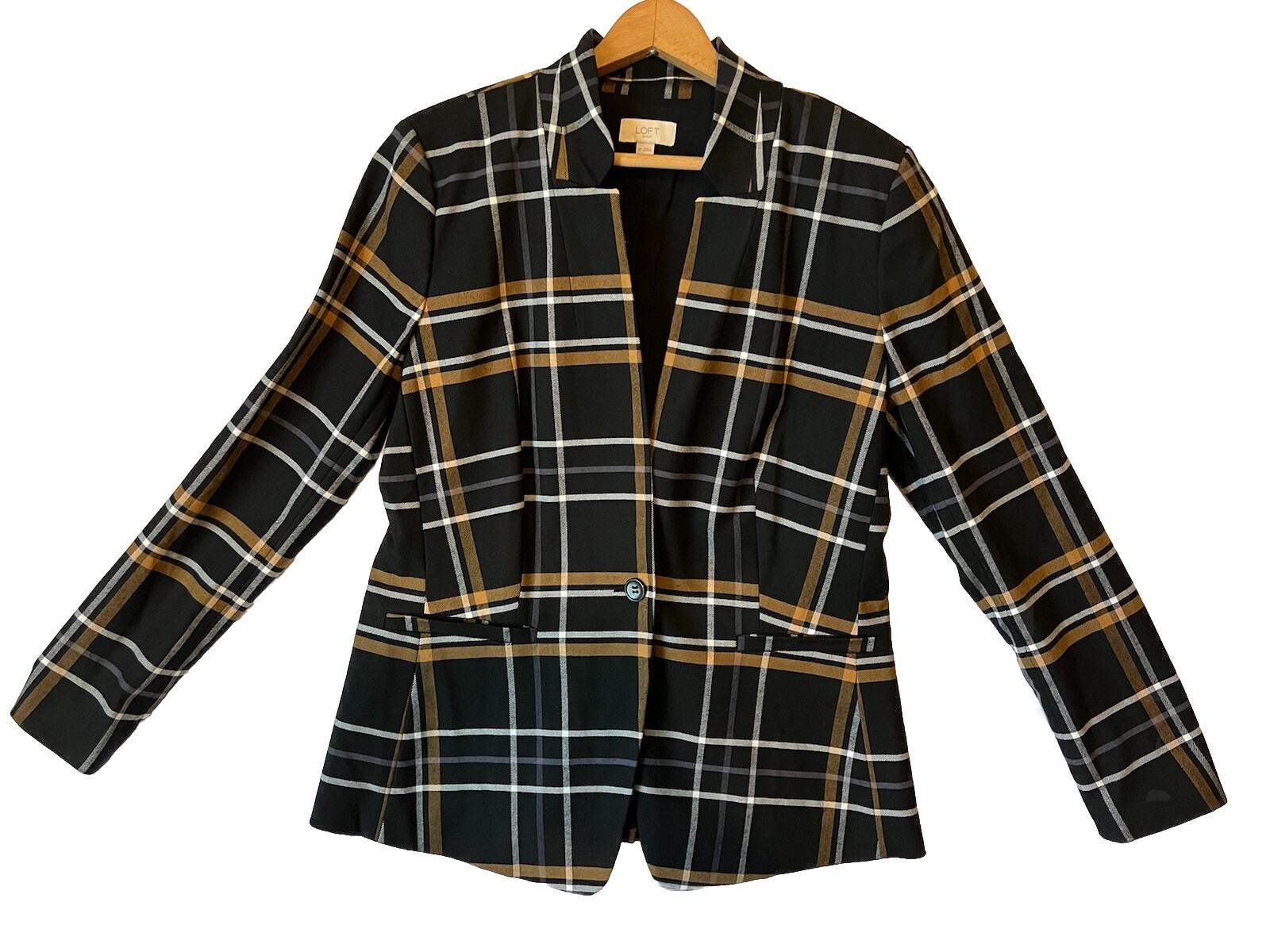 LOFT Outlet Plaid Single Button Lined Structured … - image 1