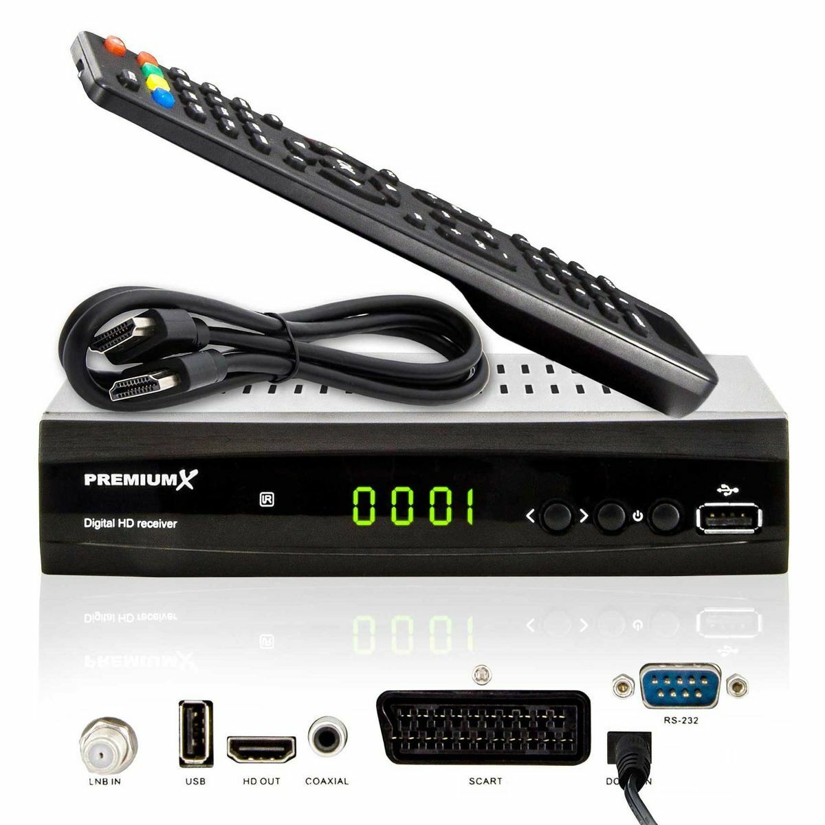 Sat Receiver PremiumX HD 520SE FTA FullHD DVB-S2 2 USB SCART HDMI Netzteil 12V