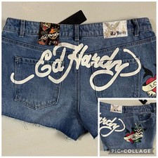 Ed Hardy Women Size XL Eternal Love Painted Heart Design Denim Cut Off Shorts