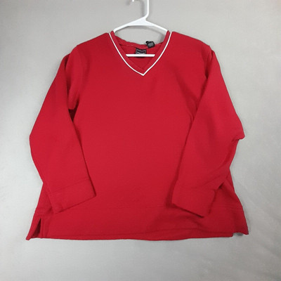 Bobbie Brooks Sweatshirt Womens Large Red V neck White Trim polycotton pullover