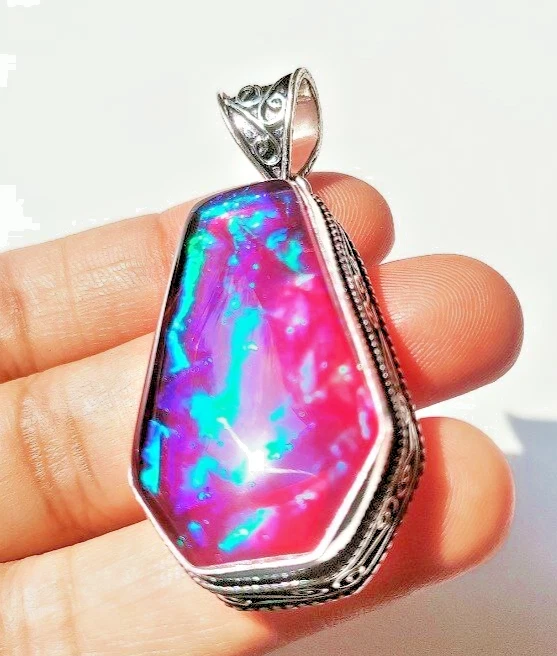 Кулон ювелирный ручной работы из стерлингового серебра 925 пробы с австралийским тройным опалом - Изображение 2 из 4