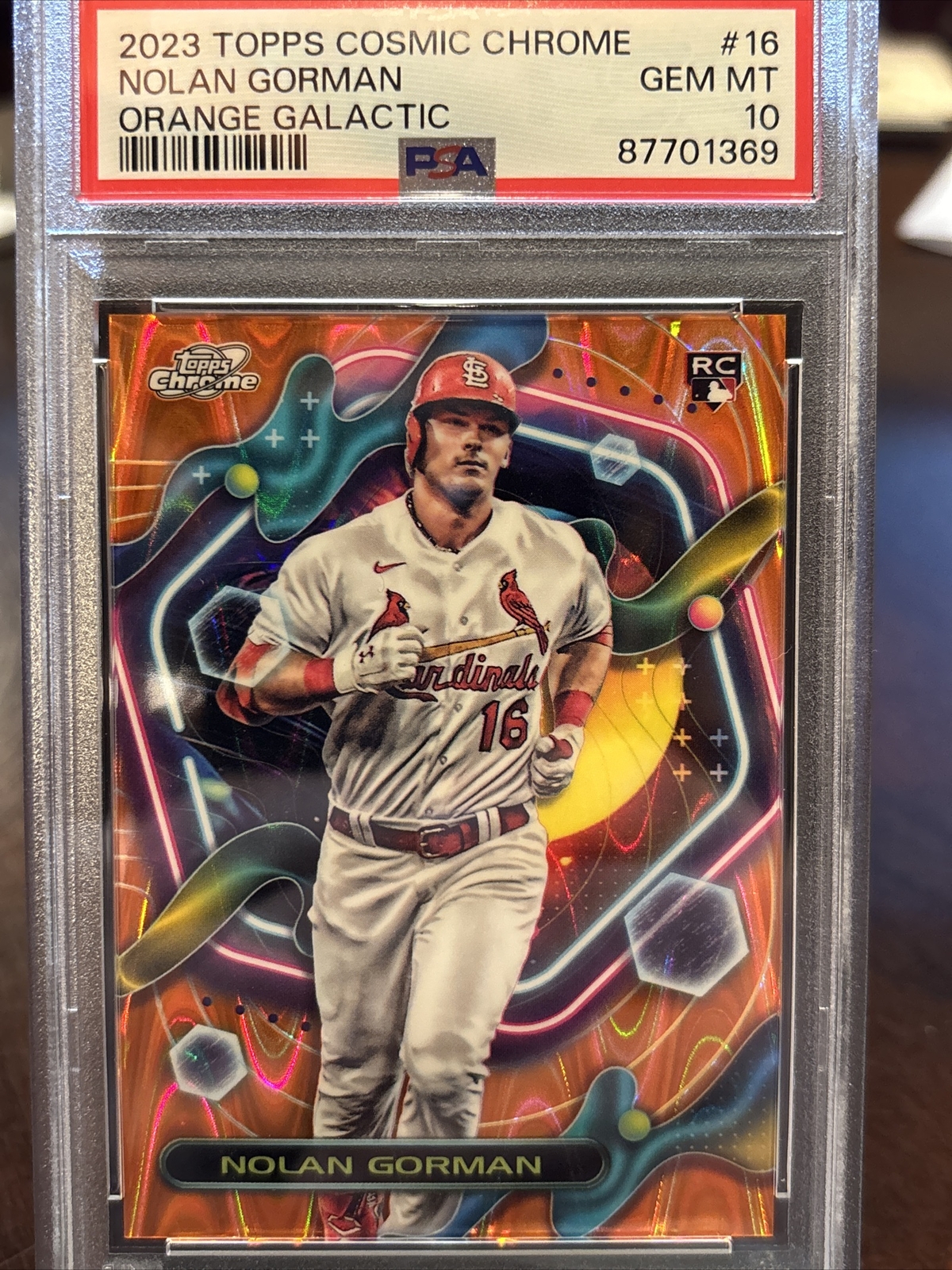 2023 Topps Cosmic Chrome Nolan Gorman Orange RC Refractor /25 #16 PSA 10 GEM MIN