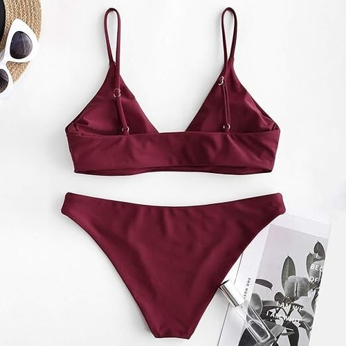 ZAFUL Bikini Set Women's Push-Up Bralette Top High Waist Two Piece Wine Red 8 UK - Picture 3 of 8