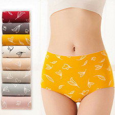 Women's Soft Cotton Seamless High Waist Lingerie Briefs Print Panties Underwear