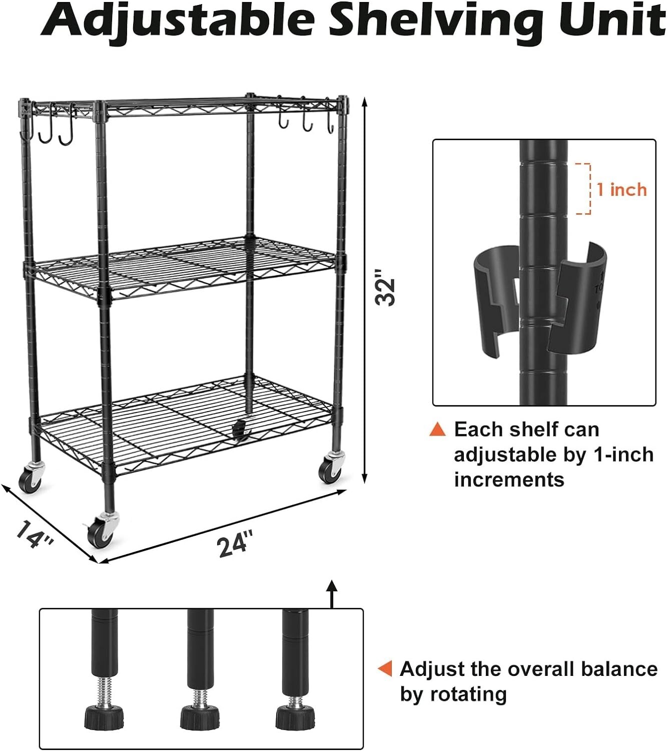 3Tier Storage Shelves, Heavy Duty Metal Shelves Wire Rack Shelving