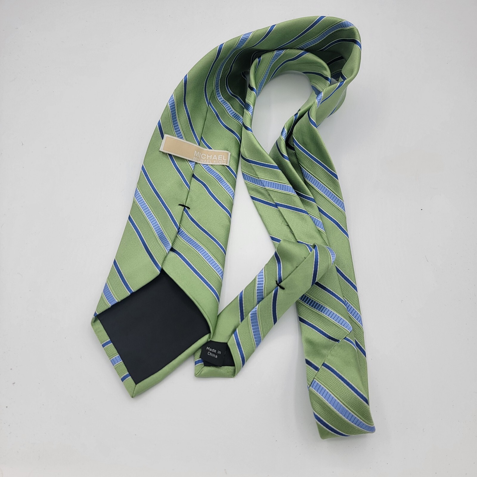 Michael Kors Men's Neck Tie Green Blue Striped Silk 69 60x 3.5