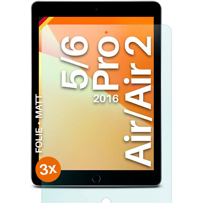 3x Schutzfolie Matt für iPad 5/6, Air 1/2, Pro 9.7 Displayschutz 4H Anti Reflex