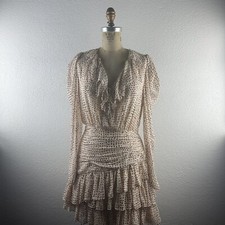 Ulla Johnson l 4 Cecily Metallic Leopard Ikat Dot Long Sleeve Silk Blend Dress