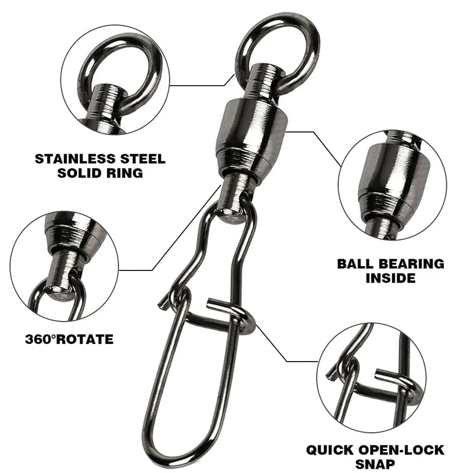 20~100Pcs Ball Bearing Swivels Snap with Duo Lock Snap Fishing Tackle 22LB~276LB - Image 4 of 4