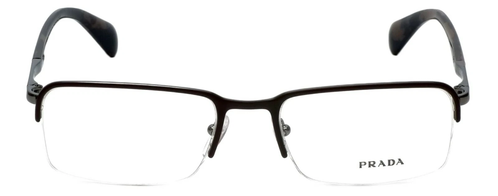 New PRADA VPR59Q LAH 1O1 53mm Brown Marble Half Rim Eyeglasses Frames Italy
