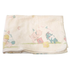 VINTAGE BABY INFANT SECURITY BLANKET A ANIMAL B BABY C CAT PASTEL ANIMAL 26 x 36