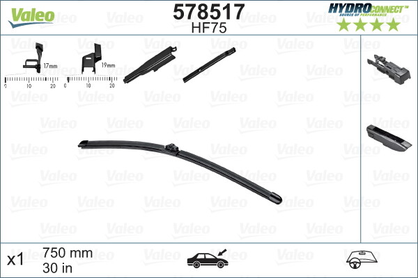 Valeo 578517 Wischerblatt FüR CitroËN, Ds, Ford, Peugeot, Renault-image