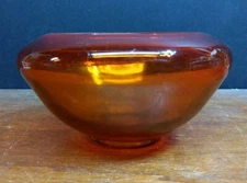 Amberina Rolled Edge Art Glass Bowl Red to Orange Mid Century Modern 7" 