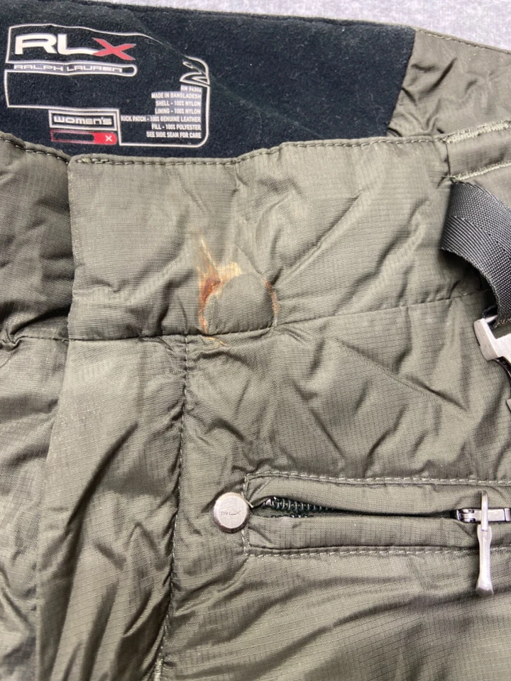 Calça de esqui feminina RLX Ralph Lauren verde nylon acabamento em couro tamanho 2 neve ao ar livre - Imagem 4 de 4