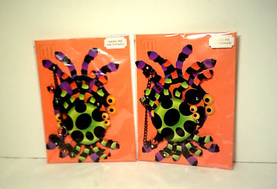 Papyrus Halloween Card Spider Mobile Lot of 2 Multi-colored Spiders Metal Chains