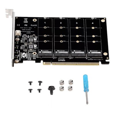 4 Port M.2 NVME SSD to PCIe 3.0 4.0 X16 Adapter 4 Disk Expansion Card 4 x 32Gbps