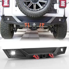 Rear Bumper For 2018-2023 Jeep Wrangler JL JLU  Powder Coated Steel w/LED Lights