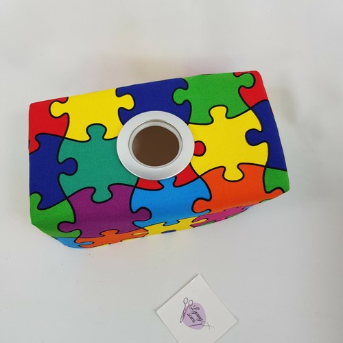 Tissue Box Cover Handmade Jigsaw Print Bright Silver Circle Opening Decorative - Bild 8 von 10