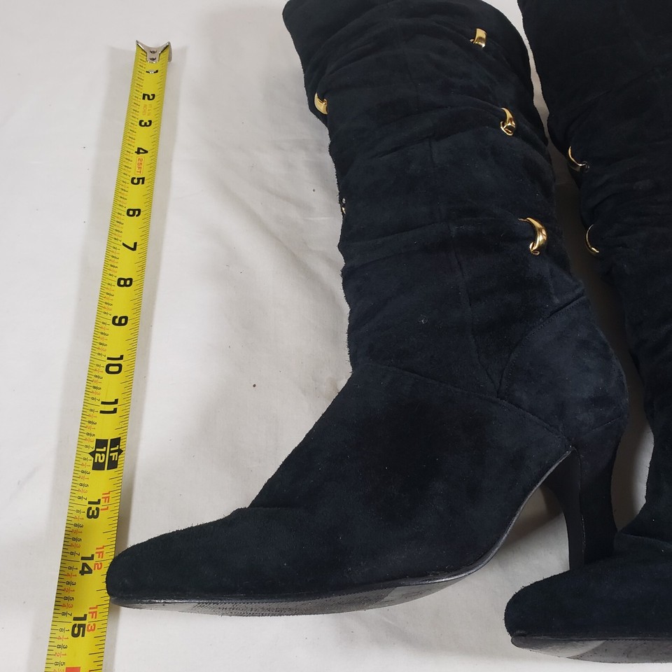 Black Adesso Boots Size 8M Used Boots 14" Tall With 2" Heels Leather