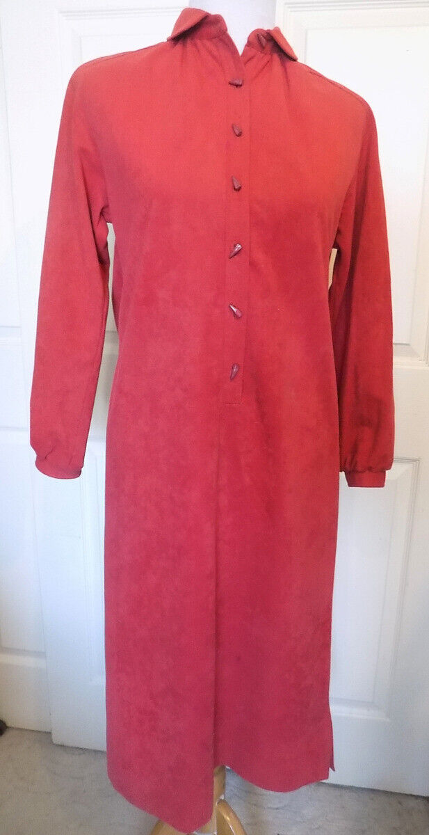 Vintage 60s Country Miss Dress Brick Red Cotton Suede Cloth B38 Size 6
