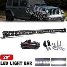 26inch Led Light Bar Single Row Spot Flood Combo Work Truck For Jeep SUV + Wire