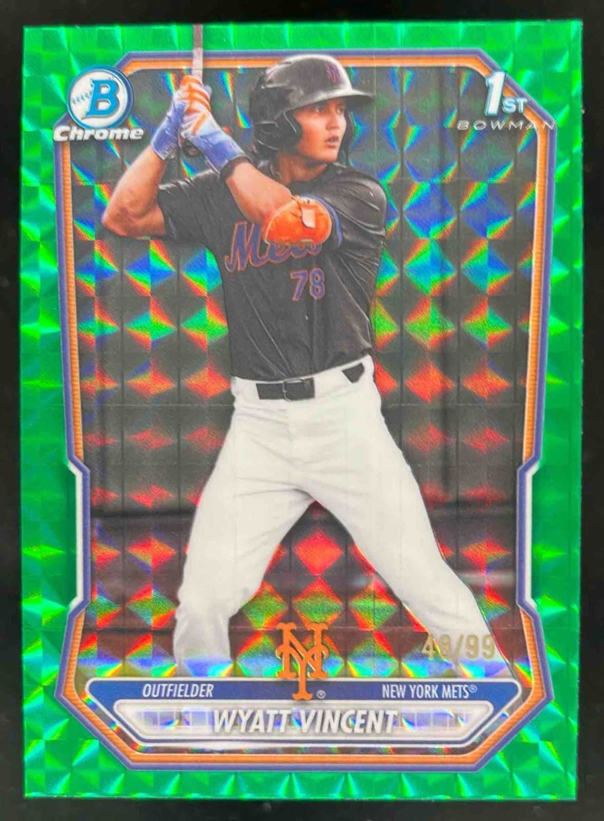 2026 Bowman Chrome Wyatt Vincent Green Geometric Refractor /99 #BCP-187 Mets