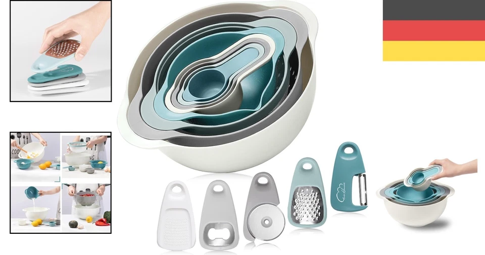 Kunststoff Salatschüsseln Set - 13 Stück platzsparend und spülmaschinenfest - Bild 2 von 4