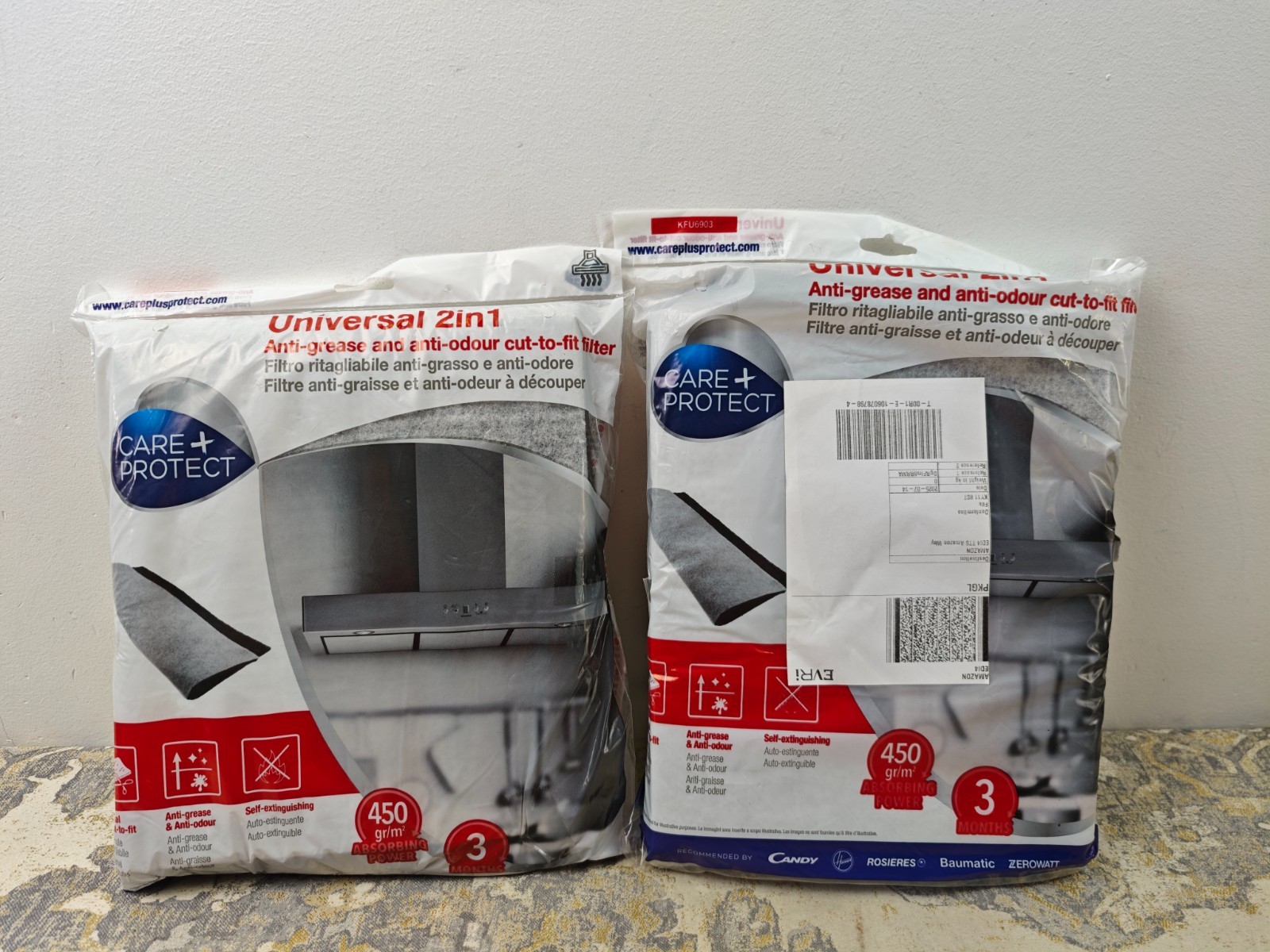 2x CARE + PROTECT 2 in 1 Anti-Grease and Anti-Odour Filter for Hoods - Universal