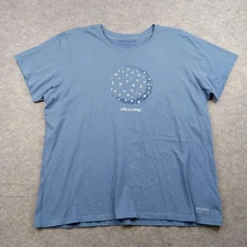 Life Is Good Shirt Womens XXL Blue Crusher Tee Moon Stars Graphic Cotton