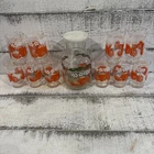 Vintage Anchor Hocking Set Orange Juice Carafe With Lid & 10 Glasses No Chips