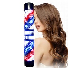 LED Barber Pole Light Red White Blue Stripes Rotating Hair Salon Shop Sign Light