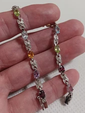 😯 BEAUTIFUL Sterling Silver & Gemstone Bracelet Amethyst Garnet Peridot 925 FAS
