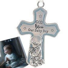 Crib Cross God Bless This Baby Boy Wall Art for Nursery - Baptism Gifts for B...