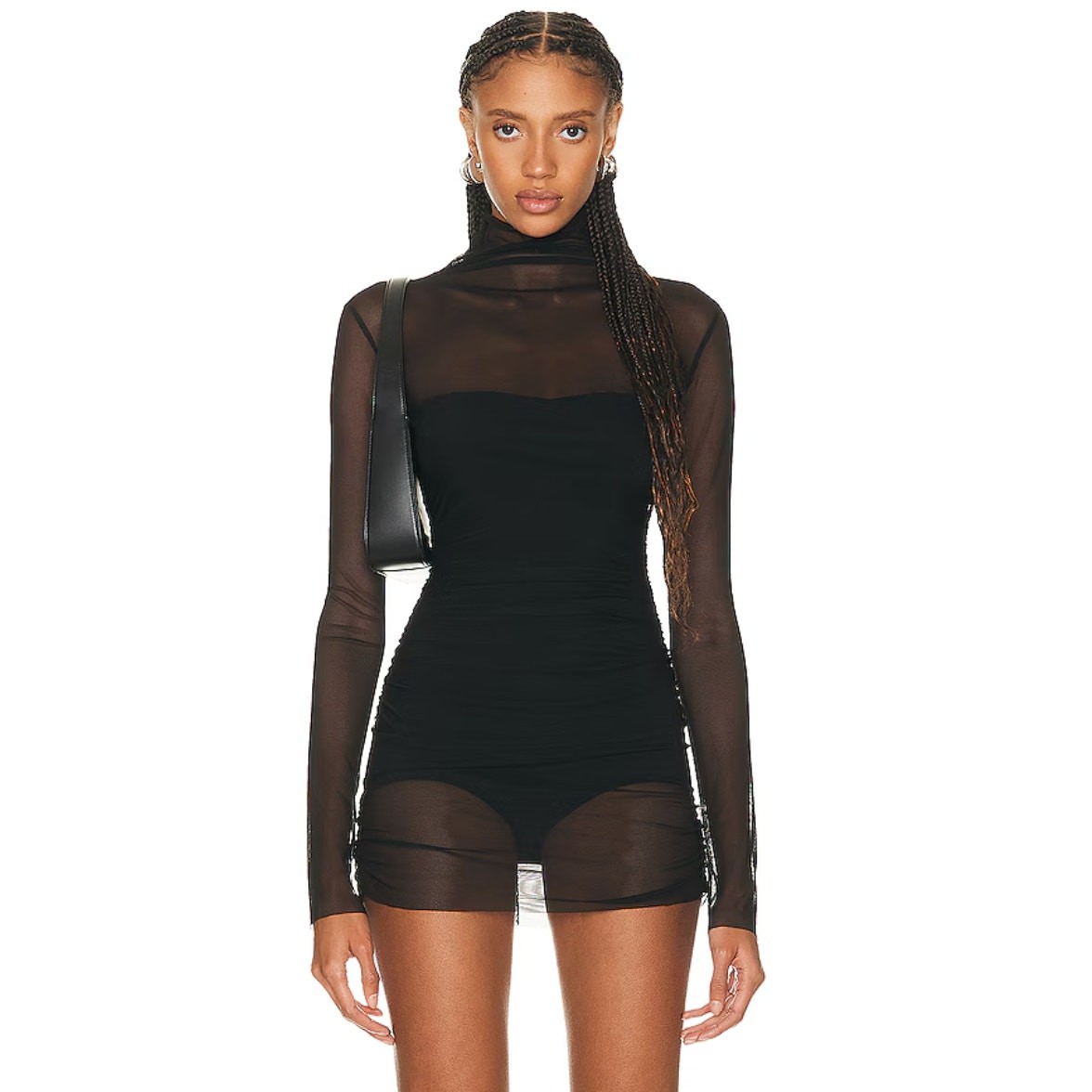 NORMA KAMALI Turtleneck Pickleball Dress Medium FR 38 Black Mesh Long Sleeve NWT