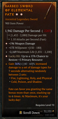   DIABLO 4 SEASON 13   2 GA   Ancestral Legendary Sword  