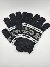 Black Knit Winter Gloves Nordic Snowflake Pattern Adult One Size Cold Weather