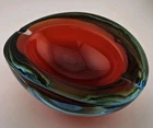 Amazing Murano Sommerso Ruby Red Oval 6.5" Art Glass Ashtray Dish Vintage