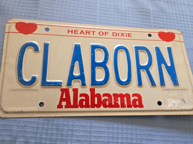 Vintage 80's Alabama "Claborn" Vanity License Plate Heart Of Dixie