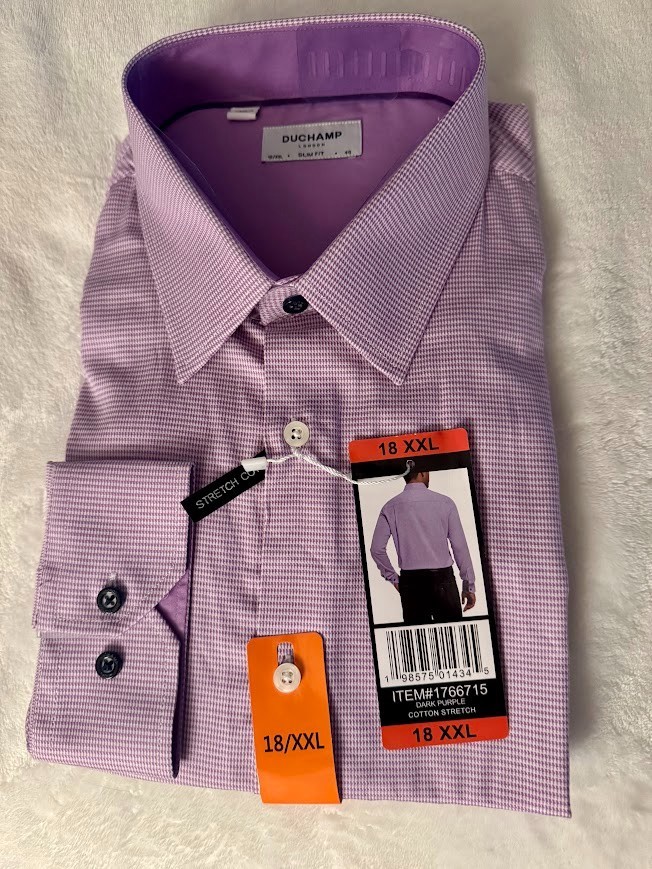 New Duchamp London Men's Slim Fit Cotton Stretch Dress Shirt Purple, Size  18 XXL | eBay