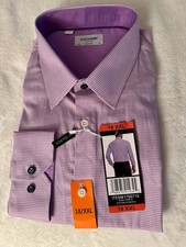 New Duchamp London Men's Slim Fit Cotton Stretch Dress Shirt Purple, Size 18 XXL