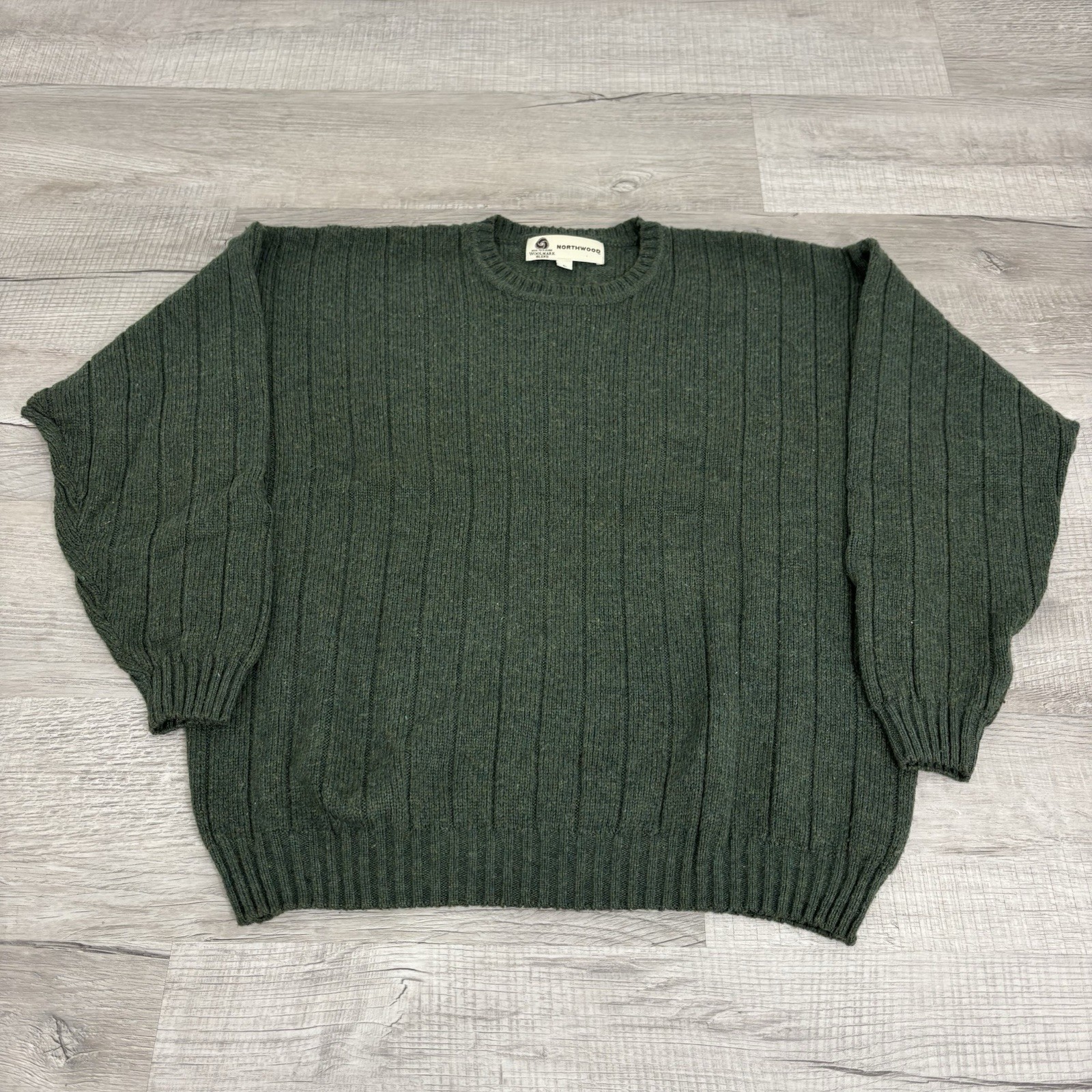 Vintage Northwood Solid Green Wool Blend Pullover Sweater Mens Large