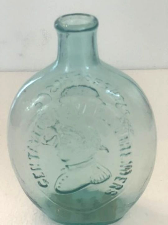 ANTIQUE G1-40C AQUA GLASS WASHINGTON/TAYLOR FLASK