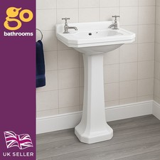 Small Bathroom Sink & Pedestal Victorian Compact Cloakroom 2 Hole Bathroom Basin