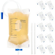 10 Pack Urine Drainage Bags with Adjustable Straps,Anti-Reflux Valve,750ML