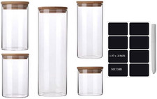 Bamboo Lid Airtight Jars - Multi-Size Set of 5, Food Storage Containers for Flou